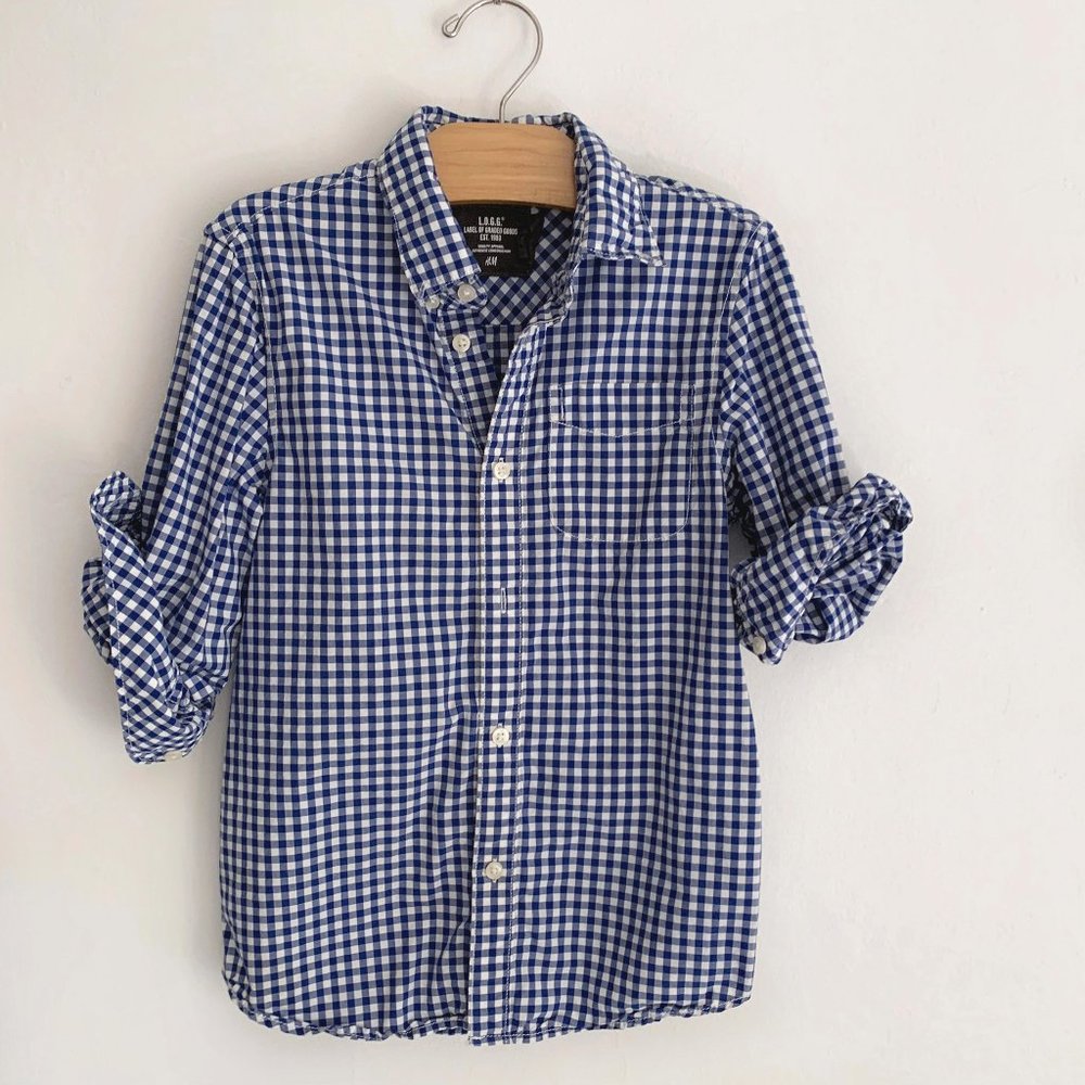SOLD: H&M Boys Gingham L/S Button Down Shirt, 7-8y